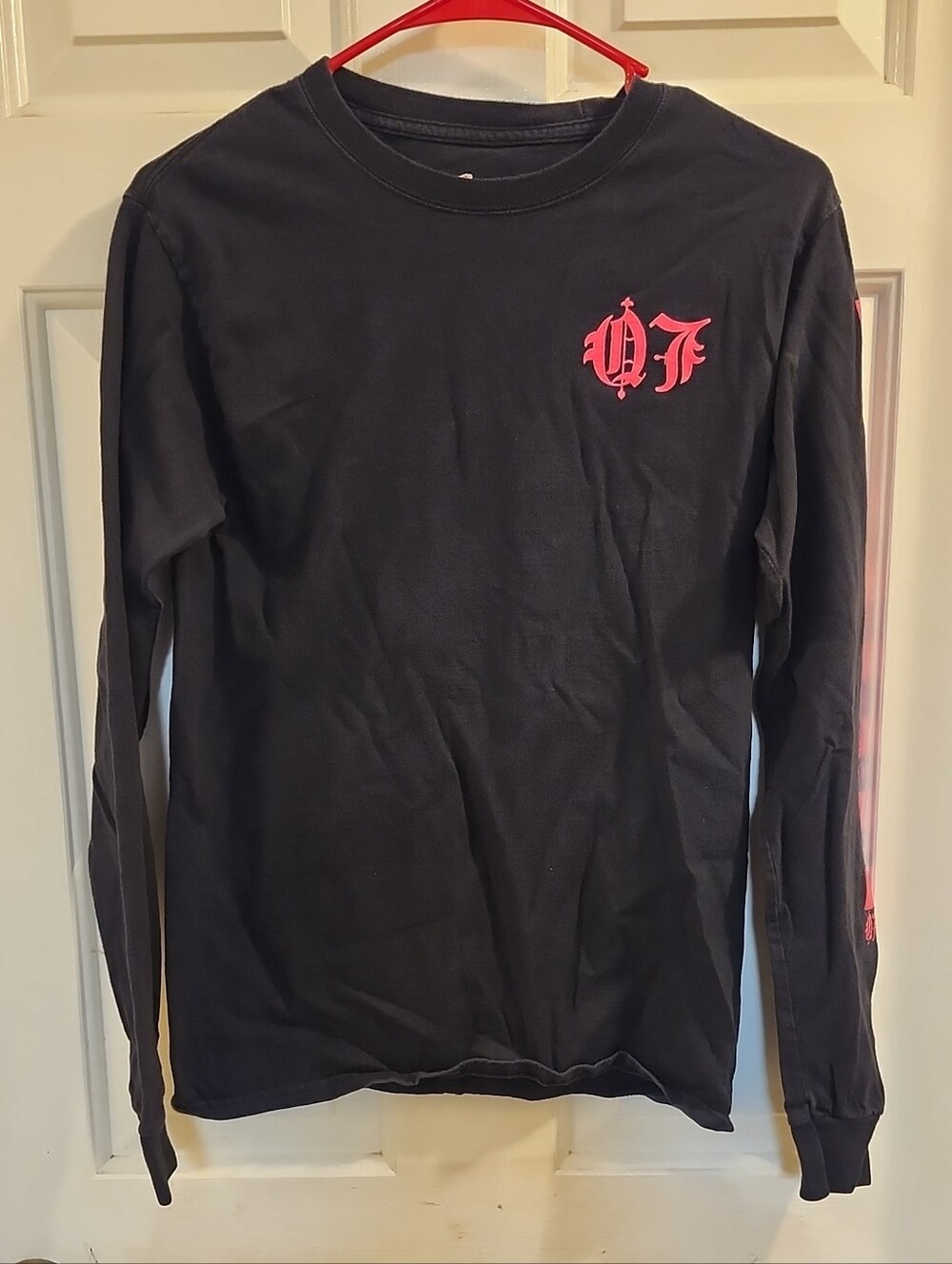 Black Long-Sleeve Graphic Shirt with Pink Logo